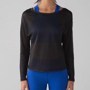 Lululemon Lean In Sheer Mesh Long Sleeve Black Womens 2